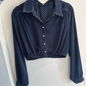 ZARA Woman Blue Polka Dotted Summer Blouse Cropped